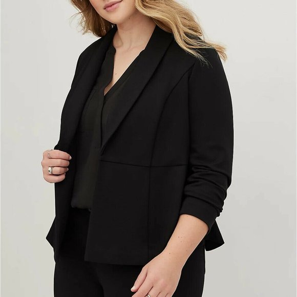 Studio by Torrid Stretch Peplum Blazer Jacket Black Luxe Ponte Size 3 3X H12512 Studio by Torrid Stretch Peplum Blazer Jacket Black Luxe Ponte Size 3 3X H12512